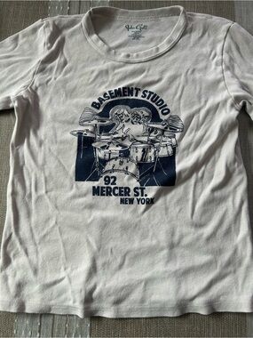 Brandy Melville White Graphic Tee - Basement Studio Print